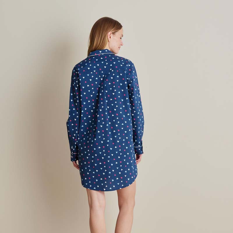 Printed Poplin Women's Nightshirt - Navy Hearts, XL