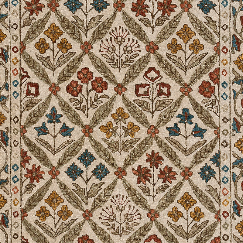 Floral Border Hand Tufted Wool Rug
