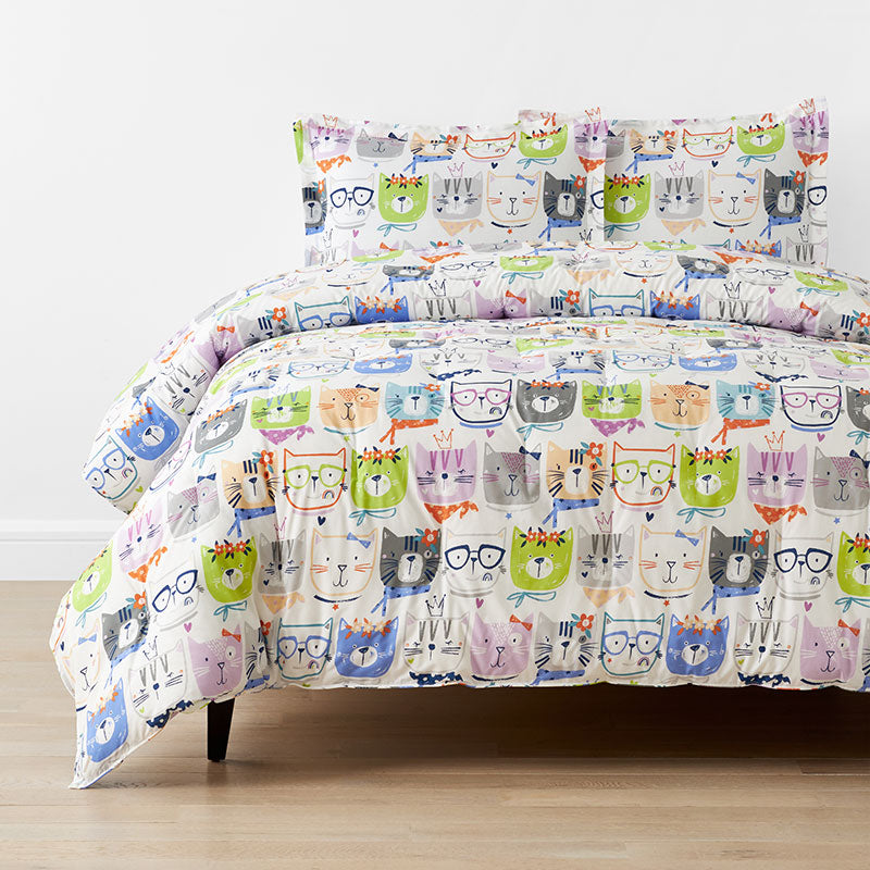 Stylish Cats Classic Cool Organic Cotton Percale Comforter Set - White Multi, Twin/Twin XL