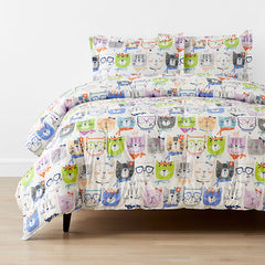 Stylish Cats Classic Cool Organic Cotton Percale Comforter Set - White Multi, Twin/Twin XL