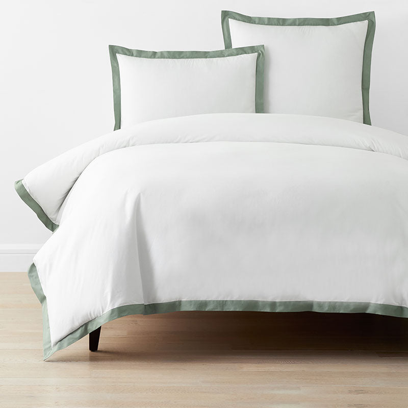 Solid Border Classic Cool Cotton Percale Duvet Cover - Thyme, Full/Queen