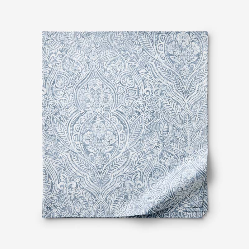 Paisley Grace Floral Premium Smooth Wrinkle-Free Sateen Flat Bed Sheet - Blue, Queen