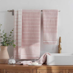 Plush Spa Stripe 4-Piece Bath & Hand Towel Set - Light Rose Quartz