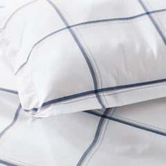 Tailored Stripes and Plaids Classic Cool Cotton Percale Bed Duvet Cover - Window Pane Plaid Navy, Full/Queen