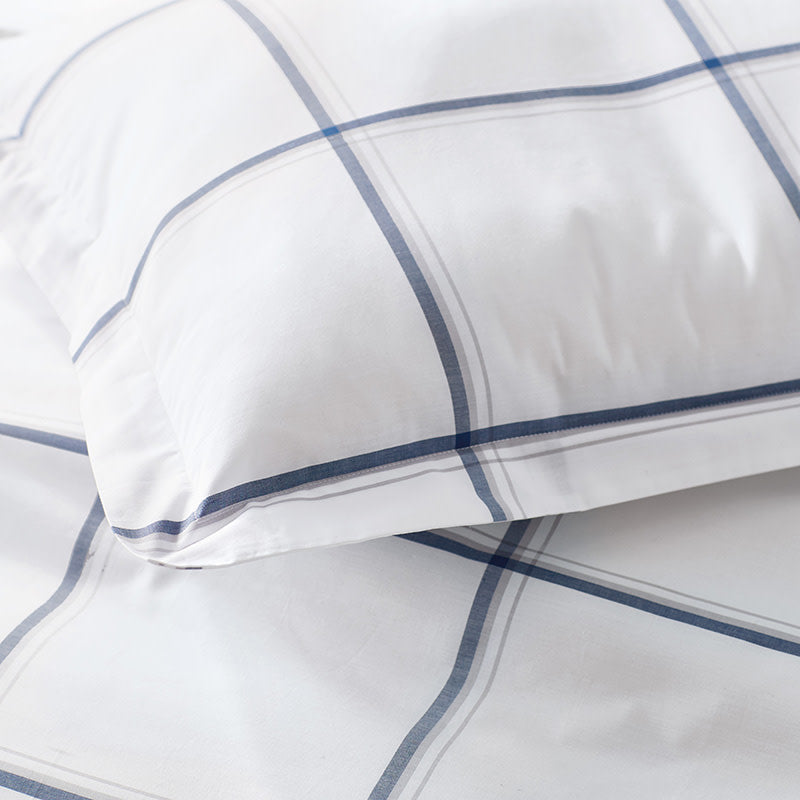 Tailored Stripes and Plaids Classic Cool Cotton Percale Bed Duvet Cover - Window Pane Plaid Navy, Twin/Twin XL
