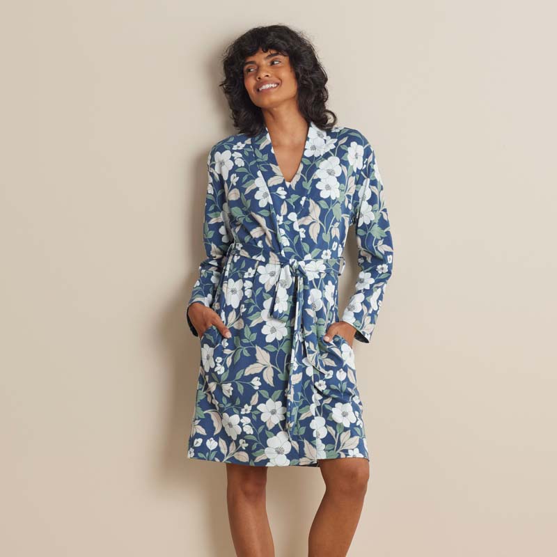 Printed Pima Cotton Women's Kimono Robe - Twilight Blossom, XXL