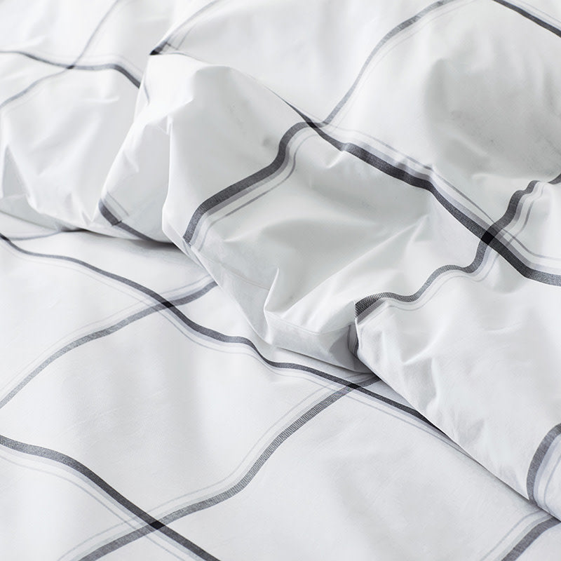 Tailored Stripes and Plaids Classic Cool Cotton Percale Bed Duvet Cover - Window Pane Plaid Graphite Black, Full