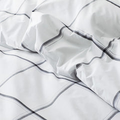 Tailored Stripes and Plaids Classic Cool Cotton Percale Bed Duvet Cover - Window Pane Plaid Graphite Black, Full