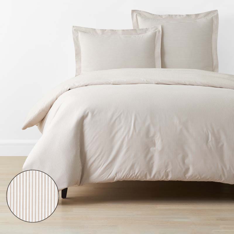 Classic Stripes and Plaids Cool Yarn-Dyed Cotton Percale Duvet Cover - Stripe Tan, King/Cal. King