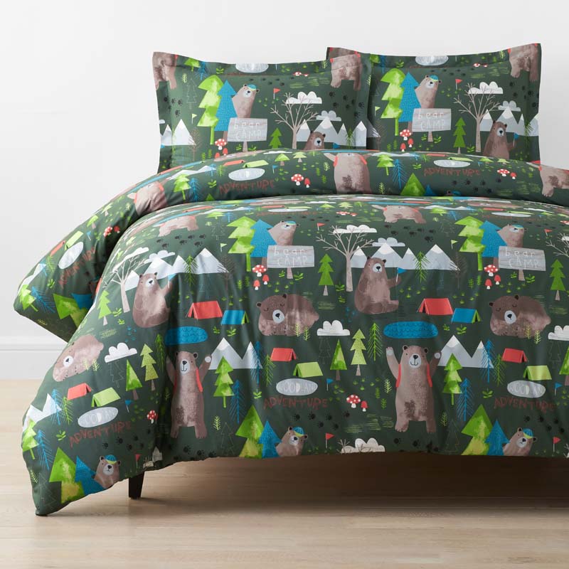 Bear Camp Classic Cool Organic Cotton Percale Duvet Cover Set - Green Multi, Full