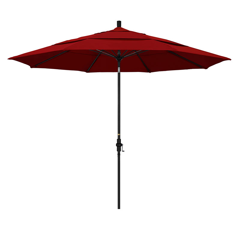 Round Outdoor Patio Umbrella, Fiberglass with Twist Tilt - Black Finish, Jockey Red, 11'