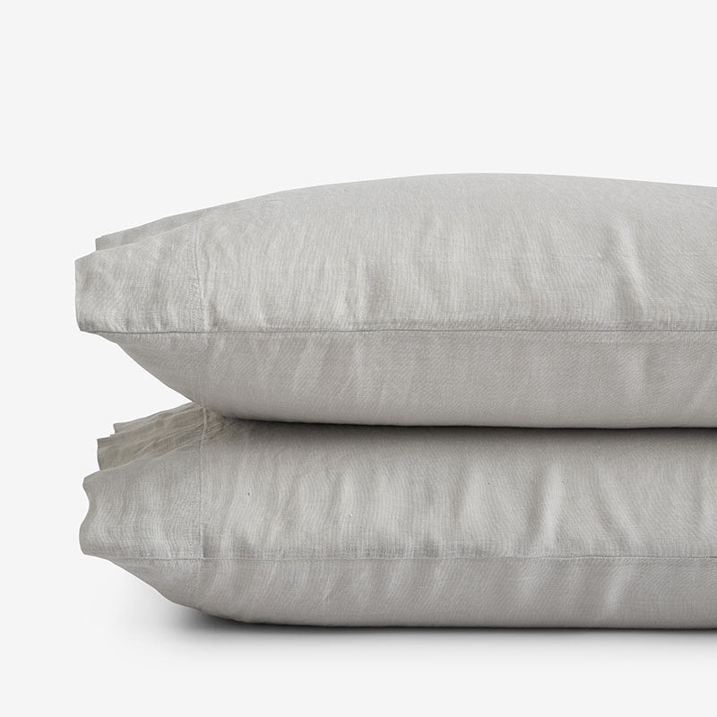 Premium Breathable Washed Linen Solid Pillowcase Set - Light Gray, Standard