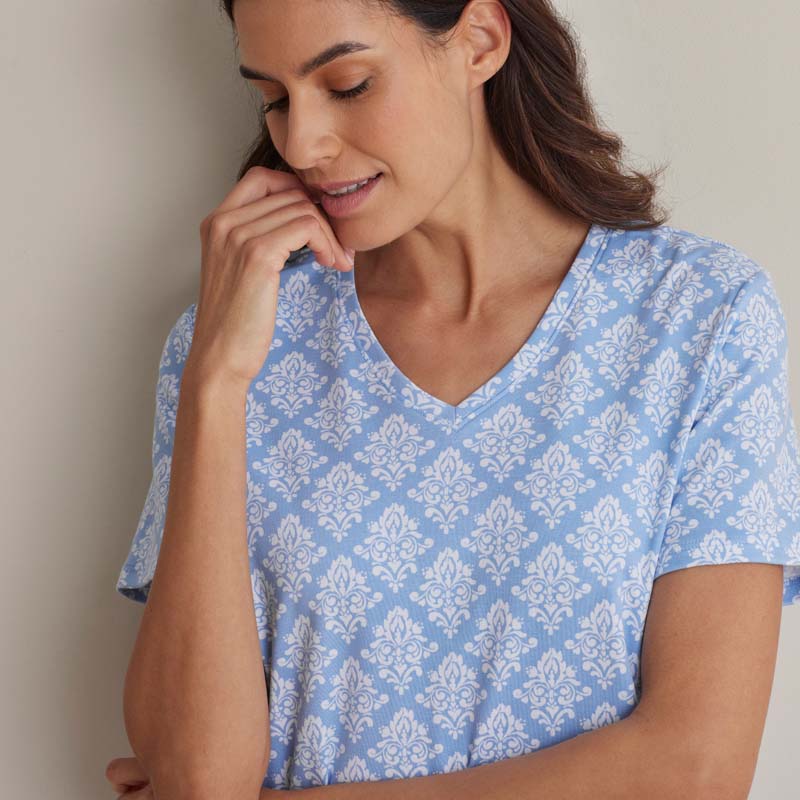 Printed Pima Cotton Women's Nightgown - Lisbon Blue, XS