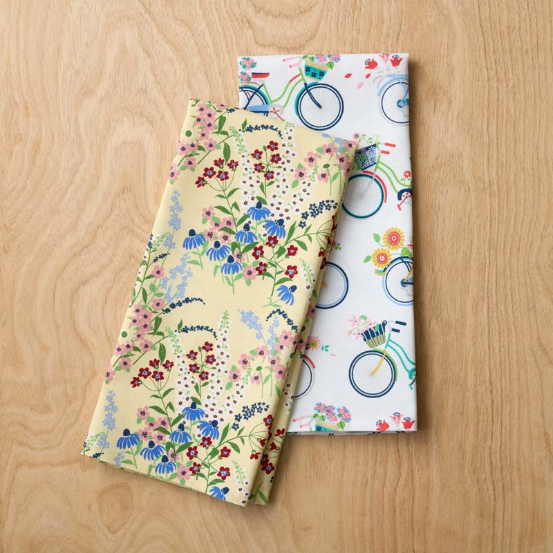 Seasonal Printed Tea Towels, Set of 2 - Bouquet & Bicycle