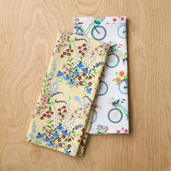 Seasonal Printed Tea Towels, Set of 2 - Bouquet & Bicycle