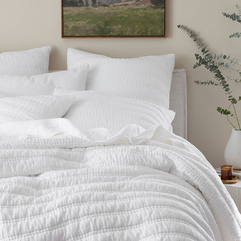 Premium Breathable Washed Linen Solid Quilt - White, King/Cal King