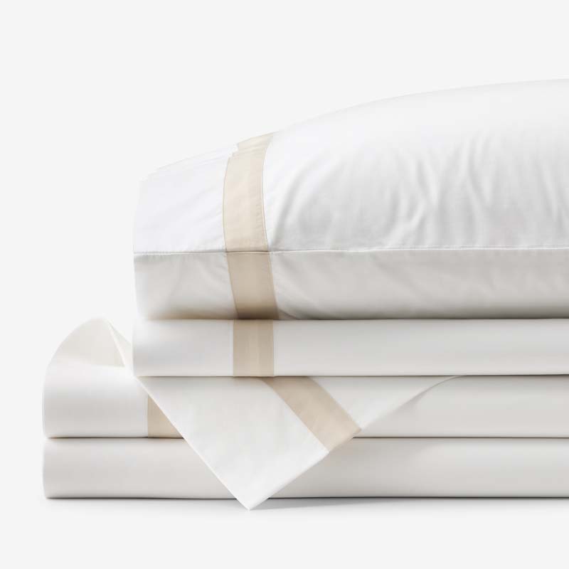 Contrast Border Premium Cool Supima® Cotton Percale Bed Sheet Set - Oatmeal, Full