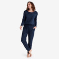 Pima Cotton Women's Jogger Pants Pajama Set - Navy, XS