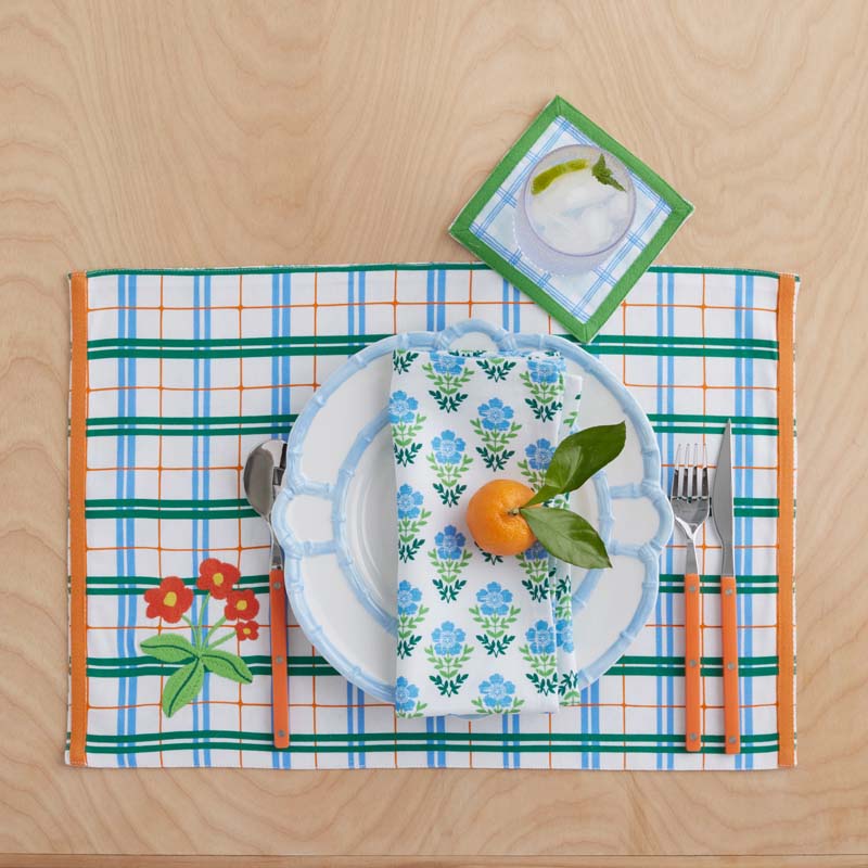 Floral Plaid Reversible Placemats, Set of 4 - Green
