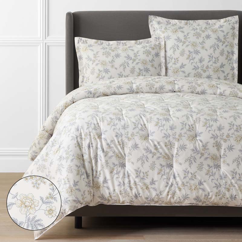 Whispering Garden Premium Smooth Wrinkle-Free Sateen Comforter - Gray Multi, Full/Queen