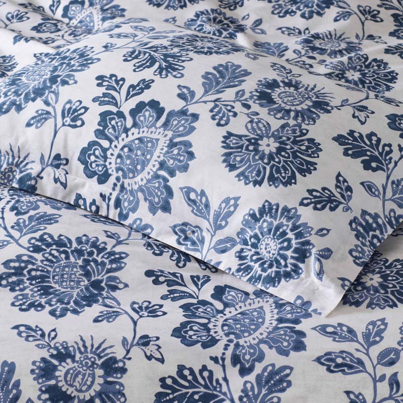 Floral Indigo Garden Classic Cool Cotton Percale Bed Sheet Set - Blue, Twin