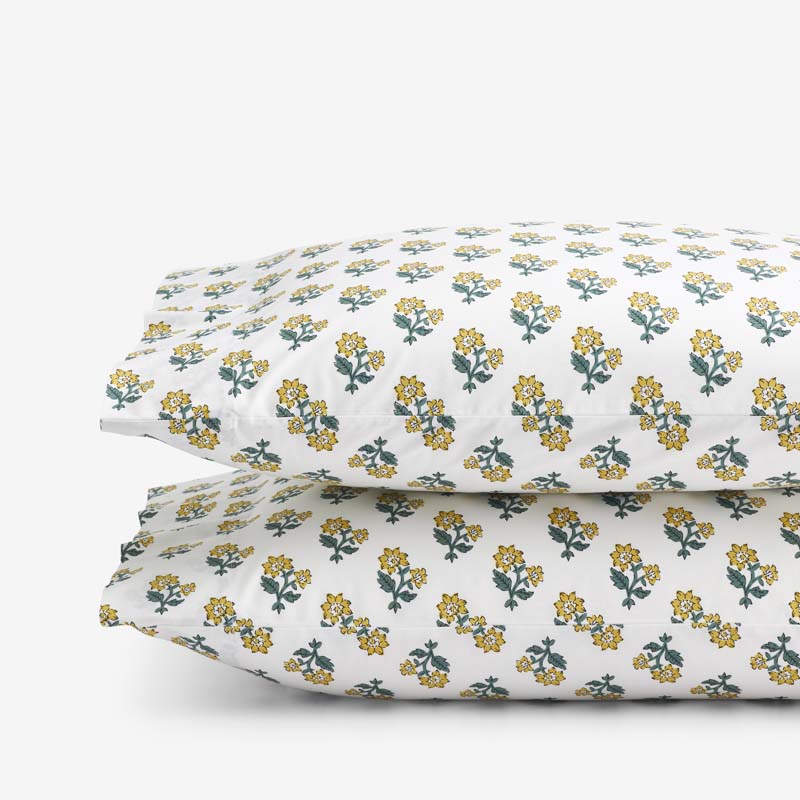 Suhana  Garment Washed Cotton Percale Pillowcase Set - Yellow, Standard