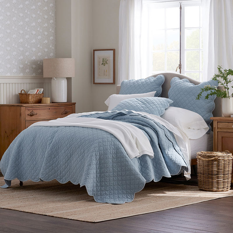 Scallop Quilted Sham - Blue Sea, King