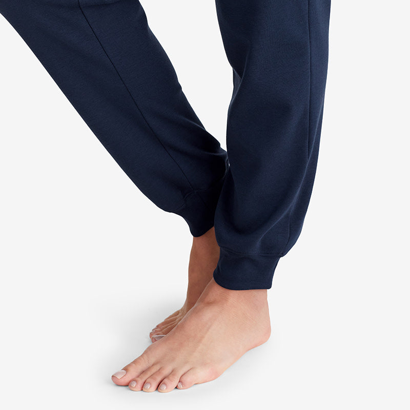 Pima Cotton Women's Jogger Pants Pajama Set - Navy, XL