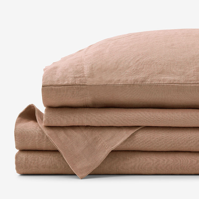 Premium Breathable Washed Linen Solid Bed Sheet Set - Light Clay, Full