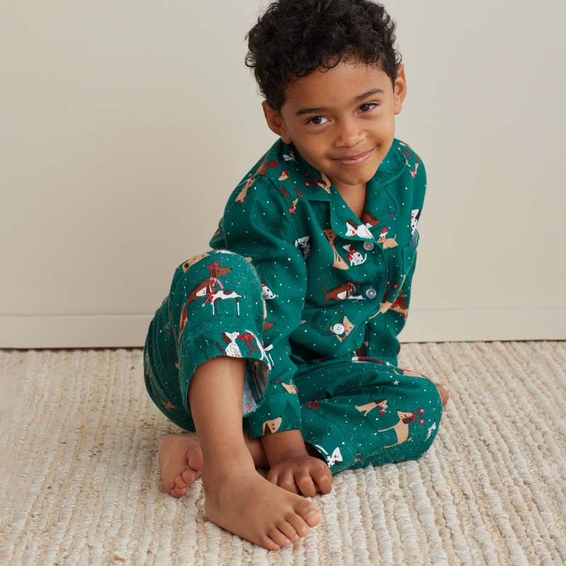 Family Flannel Kid's Button-Down Pajama Set - Holiday Pups, 2T