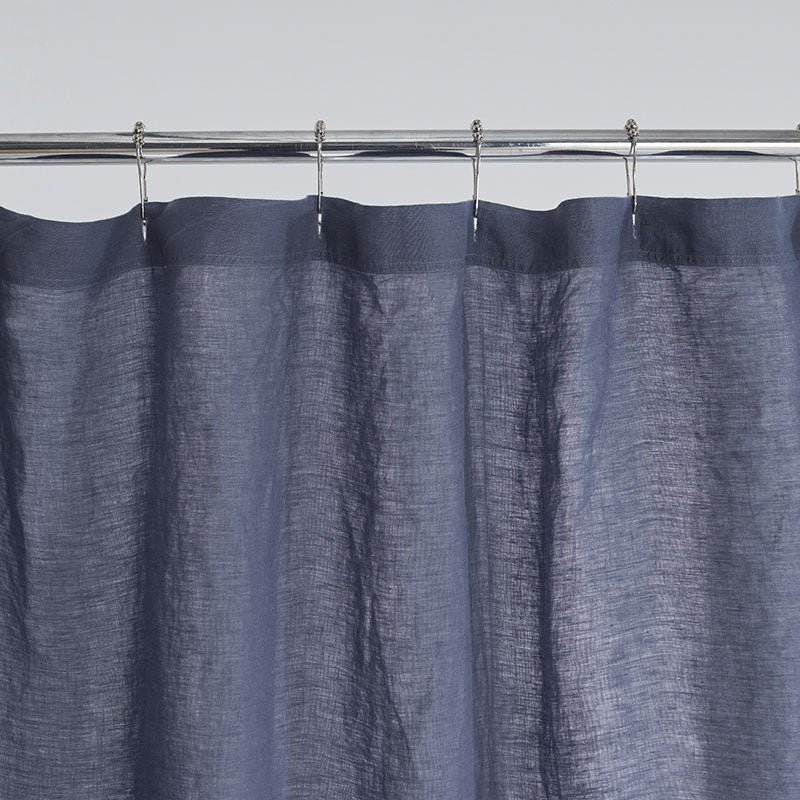 Premium Breathable Washed Linen Solid Shower Curtain - Denim Blue