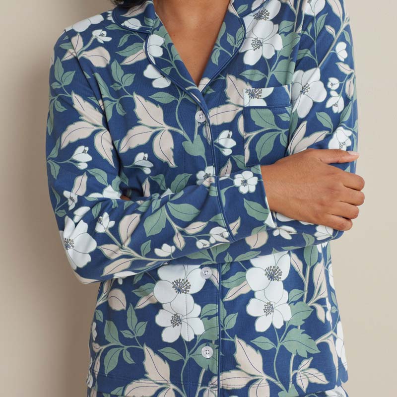 Printed Pima Cotton Women's Button-Down Pajama Set - Twilight Blossom, XL