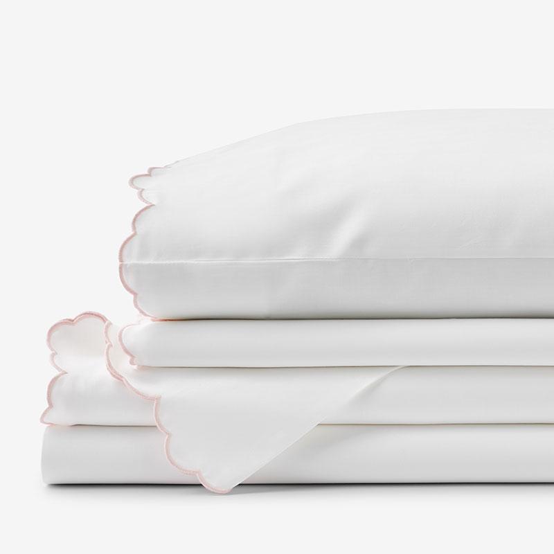 Embroidered Scallop Classic Smooth Sateen Solid Bed Sheet Set - Blush, Twin XL