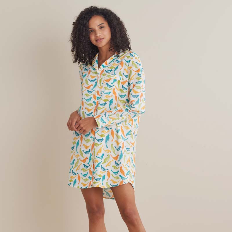 Printed Poplin Women's Nightshirt - Spring Birds, XXL