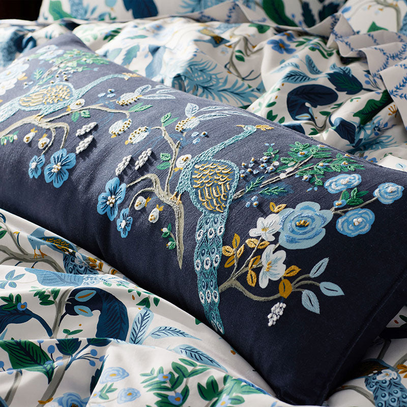 Peacock Decorative Lumbar Pillow Cover - Navy Multi