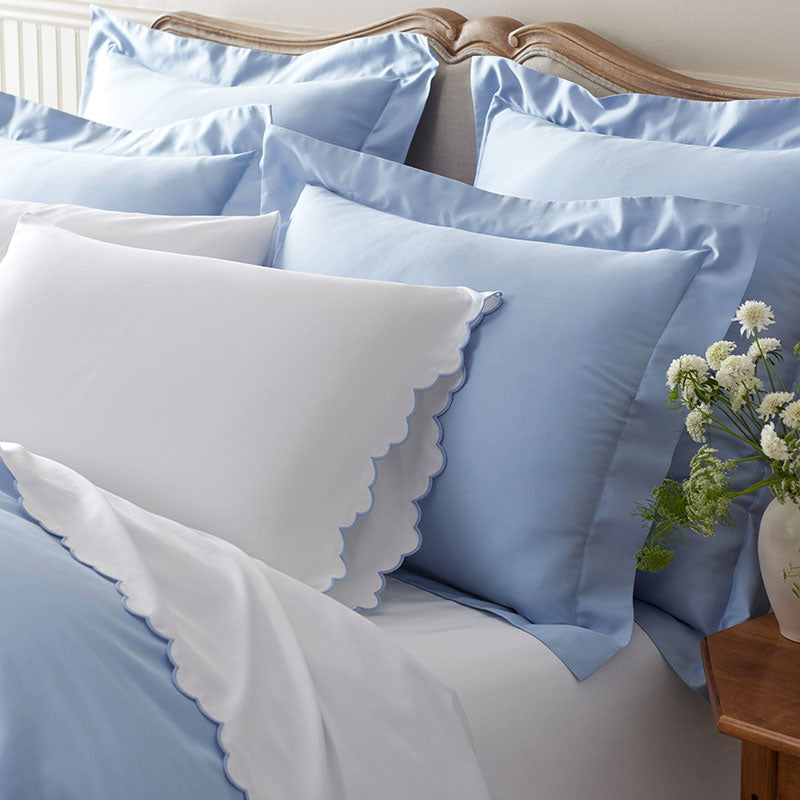 Embroidered Scallop Classic Smooth Sateen Solid Bed Sheet Set - Light Blue, Twin XL