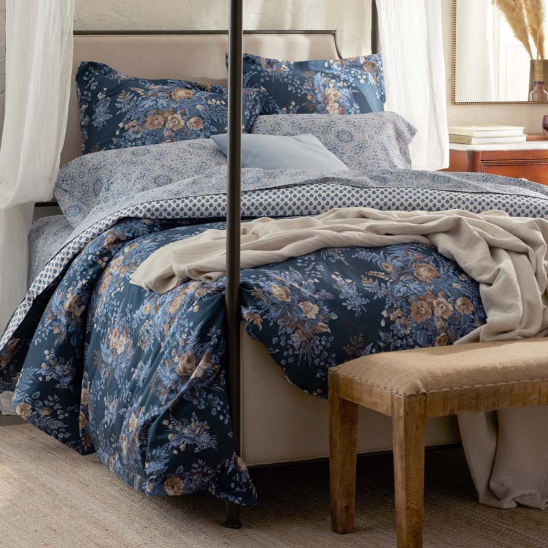 Antara Reversible Premium Smooth Sateen Sham - Navy, Euro