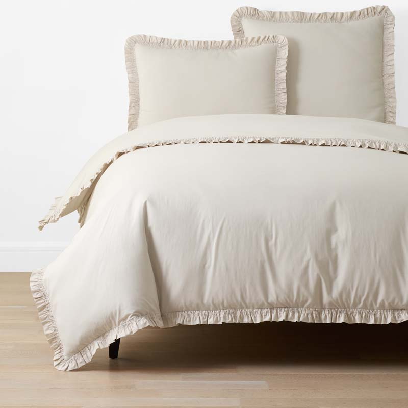 Solid Ruffle Garment Washed Cotton Percale Duvet Cover - Buff, Full/Queen