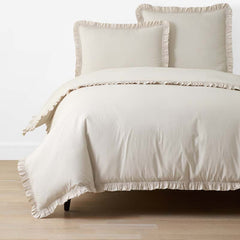 Solid Ruffle Garment Washed Cotton Percale Duvet Cover - Buff, King/Cal. King