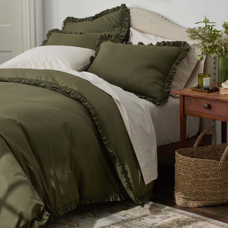 Solid Ruffle Garment Washed Cotton Percale Sham - Olive, King