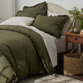 Solid Ruffle Garment Washed Cotton Percale Bed Sheet Set - Olive, Full