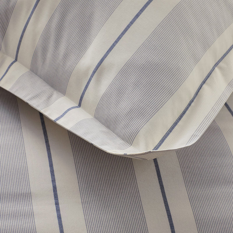 Tailored Stripes and Plaids Classic Cool Cotton Percale Flat Bed Sheet - Wide Stripe Navy, Full