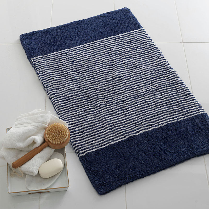 Striped Bath Rug - Navy, 21 in. x 34 in.