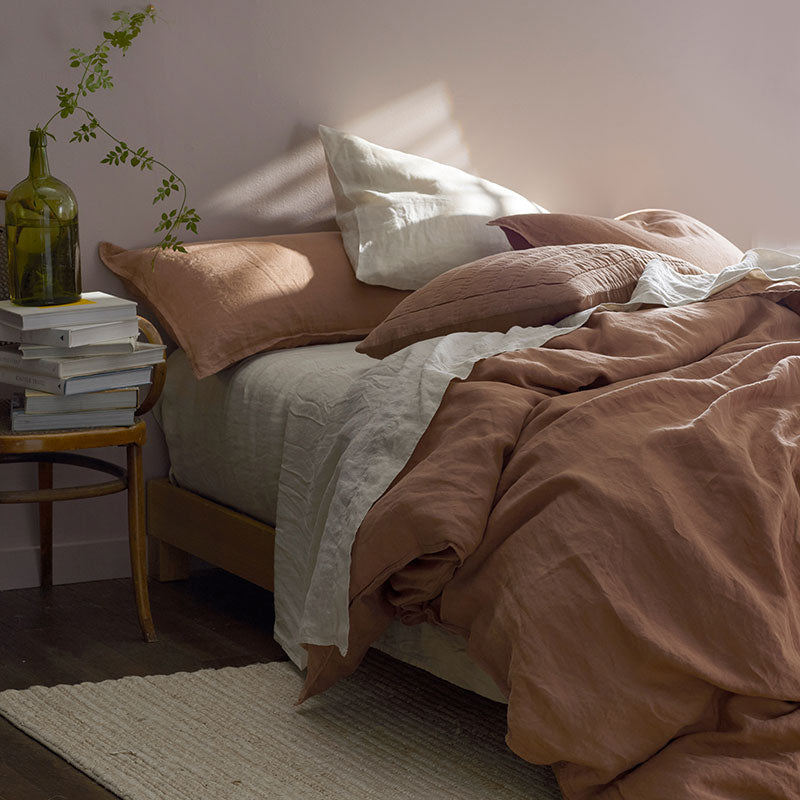 Premium Breathable Washed Linen Solid Pillowcase Set - Terracotta, Standard