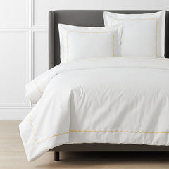 Scallop Embroidered Premium Cool Egyptian Percale Duvet Cover - Yellow, Full/Queen