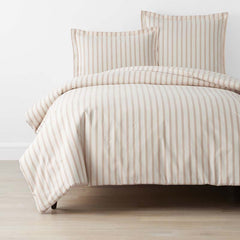 Tailored Stripes and Plaids Classic Cool Cotton Percale Bed Duvet Cover - Narrow Stripe Gold, Full/Queen