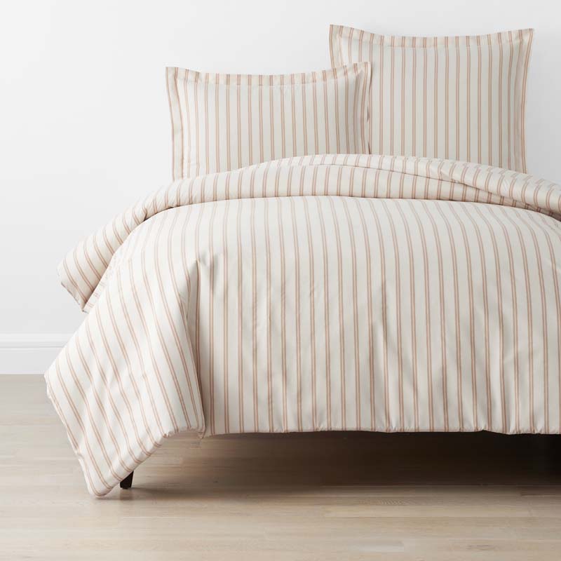 Tailored Stripes and Plaids Classic Cool Cotton Percale Bed Duvet Cover - Narrow Stripe Gold, King/Cal. King