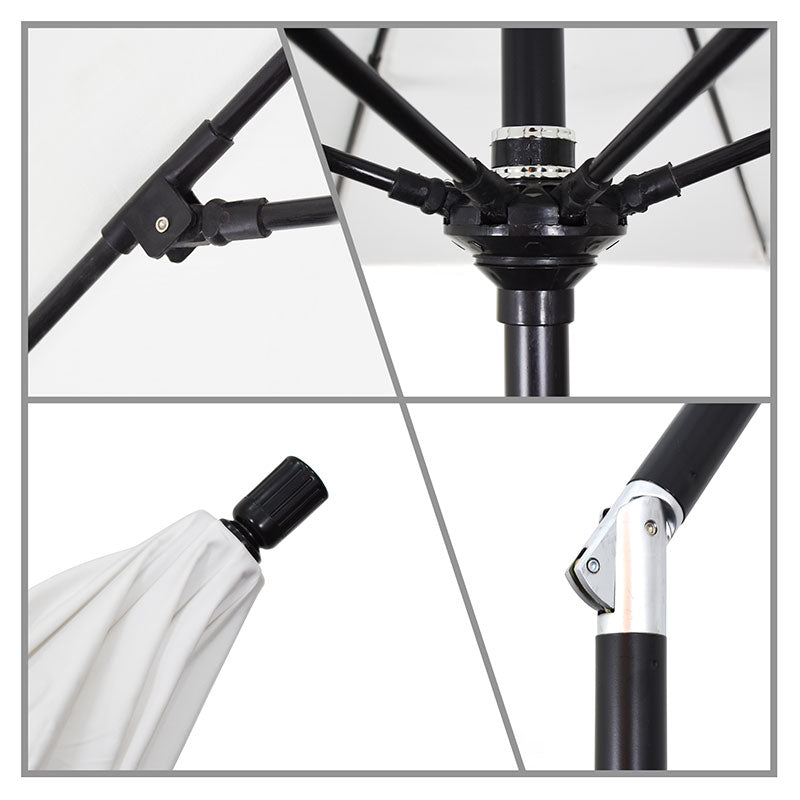 Round Outdoor Patio Umbrella, Fiberglass with Twist Tilt - Black Finish, Spectrum Mist, 9'