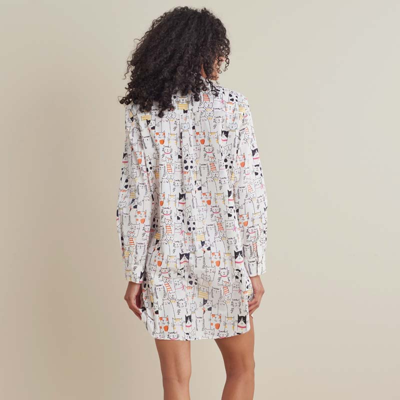 Printed Poplin Women's Nightshirt - Kittie Party, S