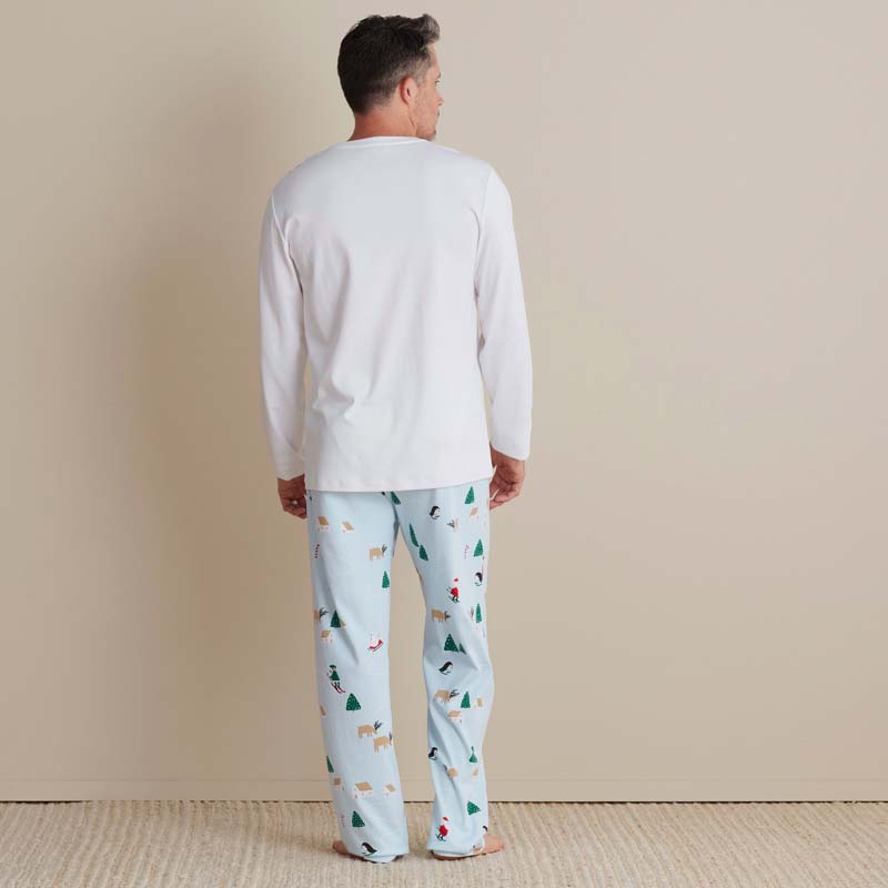 Family Printed Peruvian Cotton Men's Pajama Set - Santa's Ski Dash, S